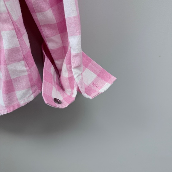 Lori & Mari Boutique Pink Checkered Shirt with open back Lace detail‎ Sz Large - Picture 10 of 10